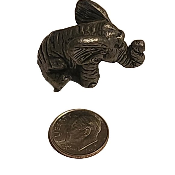 Miniature Elephant Figurine Pewter Trunk Up Tiny - Picture 8 of 8